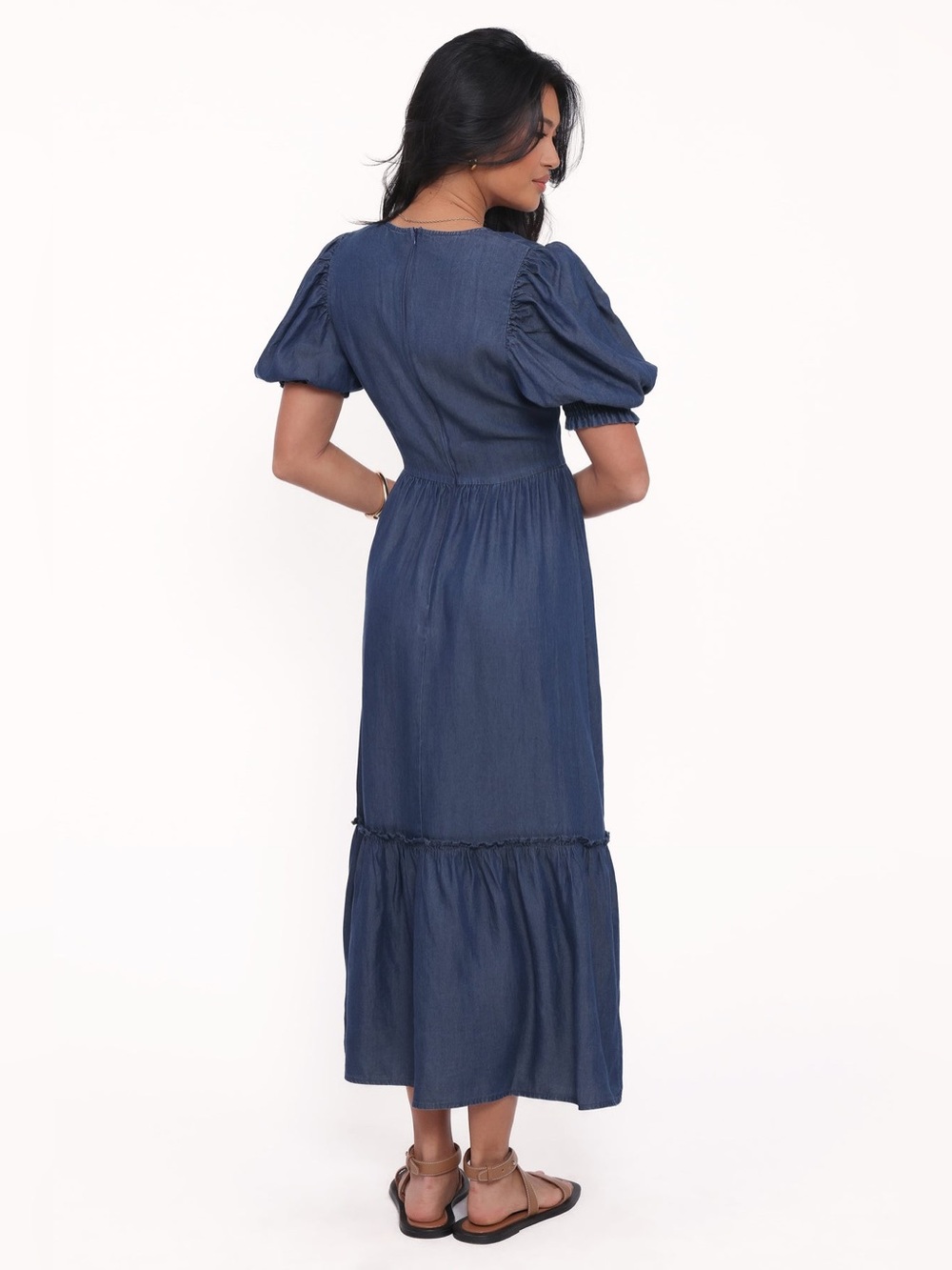 Petal & Pup Steele Puff Sleeve Midi Dress in Dark Denim Size XL - Picture 5 of 10